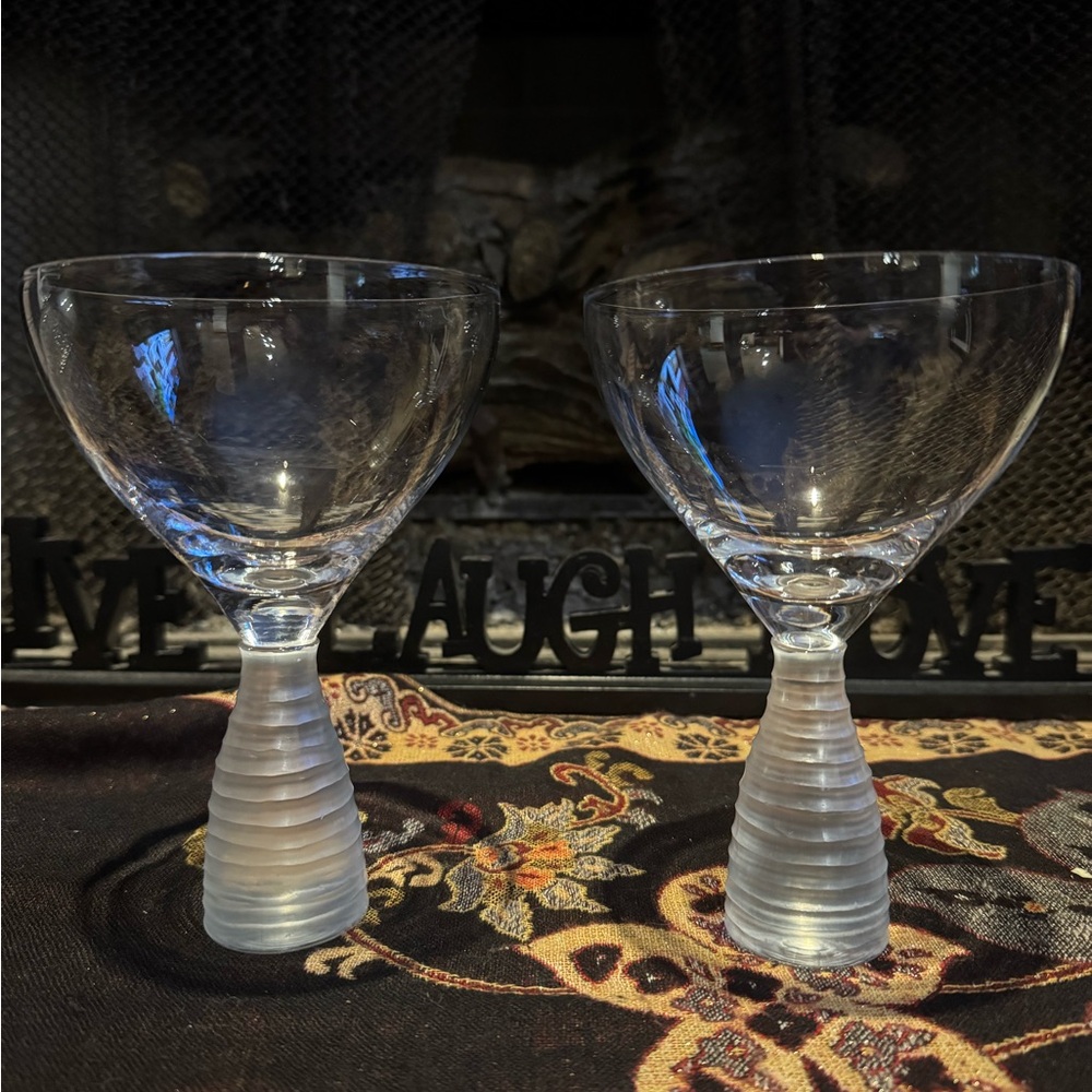 Elegant Clear Glass Goblets with Frosted Base